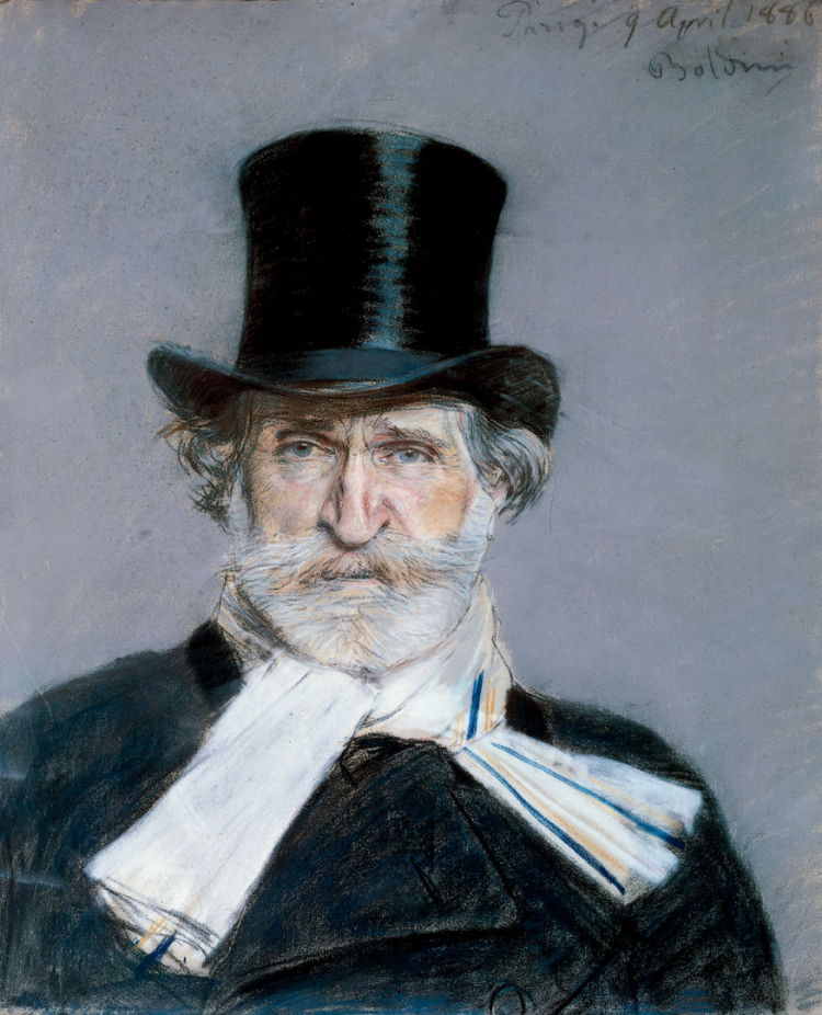 "Portret Giuseppe Verdiego" (1886) autorstwa Giovanniego Boldiniego. Aut. Giovanni Boldini, Public domain, via Wikimedia Commons