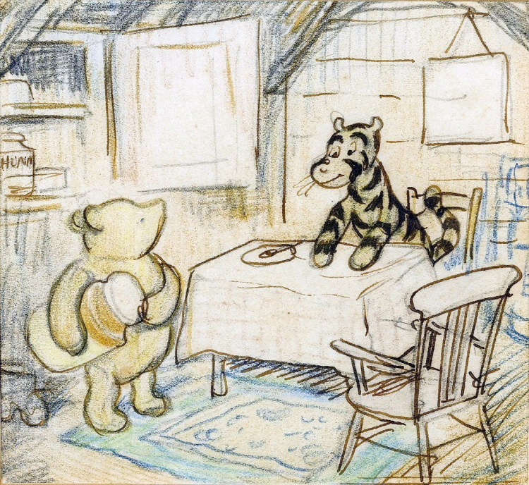 Ilustracja do Kubusia Puchatka na aukcji w domu aukcyjnym Bonhams w Londynie. Fot. PAP/EPA