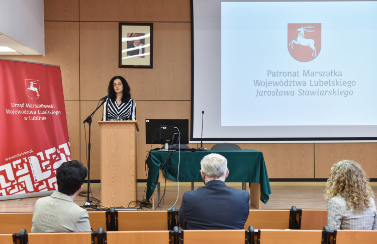 Sabina Bober podczas inauguracji obchodów Międzynarodowego Dnia Pamięci o Ofiarach Holocaustu na Lubelszczyźnie na Katolickim Uniwersytecie Lubelskim, 2021 r. (jm) PAP/Wojtek Jargiło