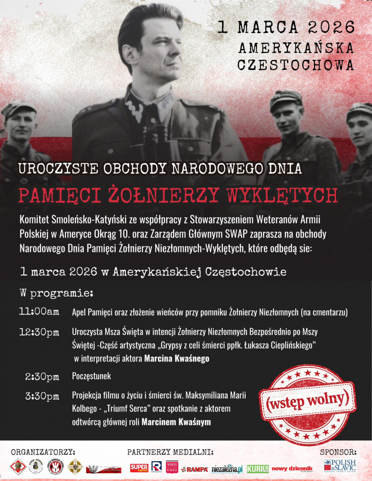 obchody Narodowego Dnia Pamięci Żołnierzy Wyklętych - Niezłomnych - 1 marca 2026 - Amerykańska Częstochowa