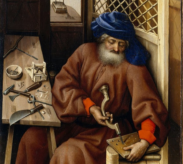 Św. Józef, fragment ołtarza z XV w., którego wykonanie jest przypisywane Robertowi Campinowi i jego warsztatowi. /Źródło: en.wikipedia