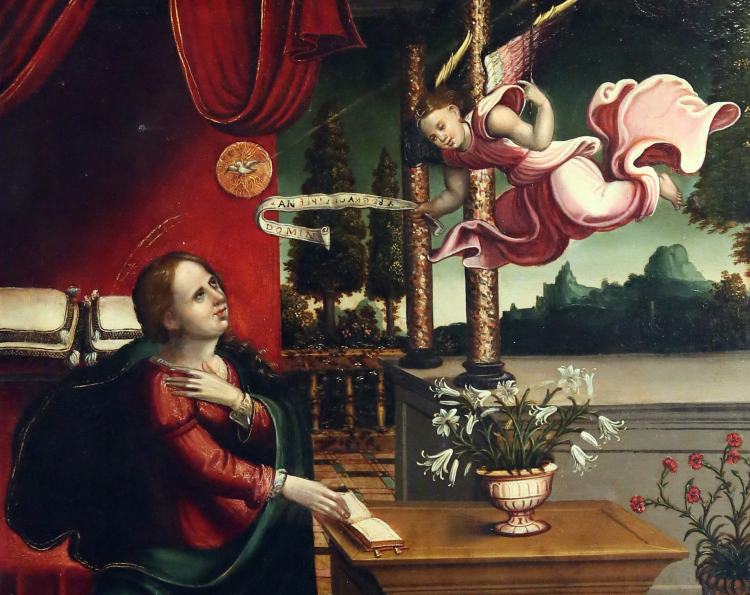 XVI-wieczny obraz szkoły nadreńskiej "Zwiastowanie".  Fot. PAP/Leszek Szymański