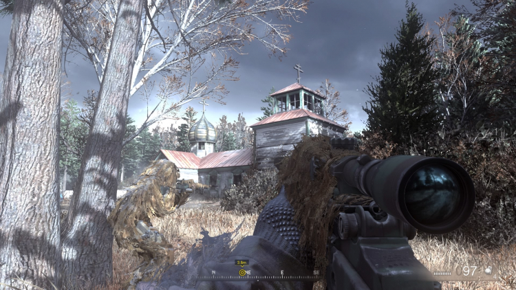 Zrzut ekranu z misji "All Ghillied Up" w grze "Call of Duty 4: Modern Warfare". Źródło: Wikipedia Commons / Call of Duty: Modern Warfare Remastered