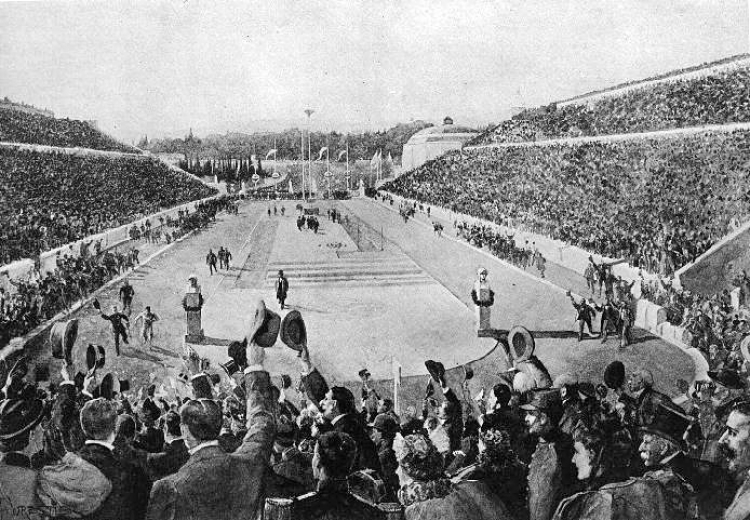 Stadion Panateński w Atenach – miejsce pierwszych zawodów nowożytnych igrzysk w 1896 r. Źródło: Wikipedia