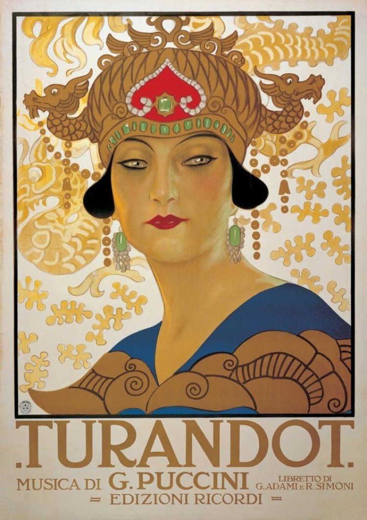 "Turandot" - plakat zapowiadający prapremierę. Fot. Leopoldo Metlicovitz, Public domain, via Wikimedia Commons