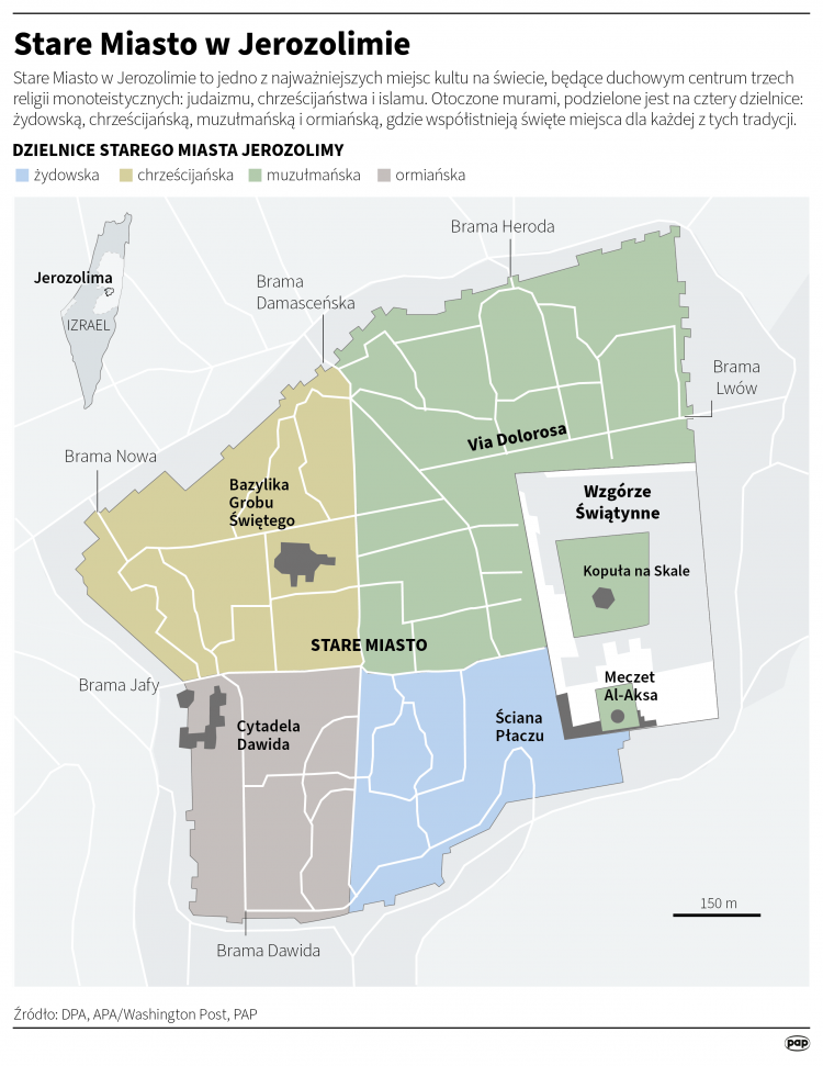 Stare Miasto w Jerozolimie. Infografika PAP/Adam Ziemienowicz