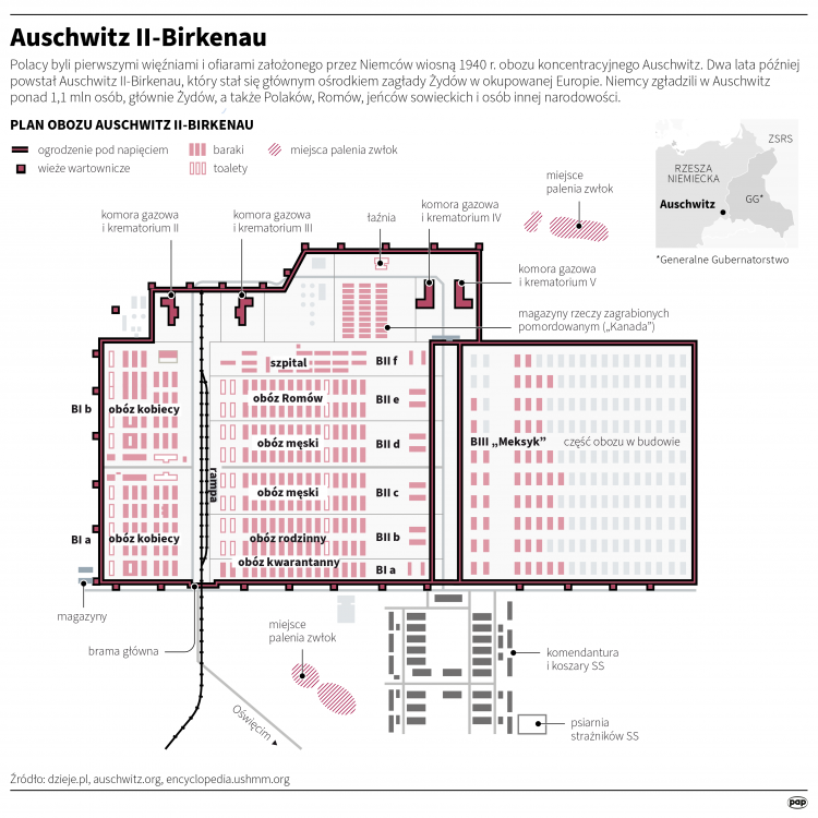 KL Auschwitz-Birkenau Infografika PAP/Maria Samczuk, Adam Ziemienowicz, Mateusz Krymski