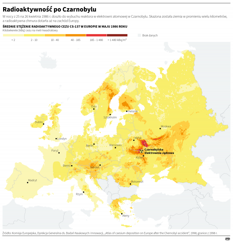 Radioaktywność po Czarnobylu. Infografika PAP/Michał Czernek