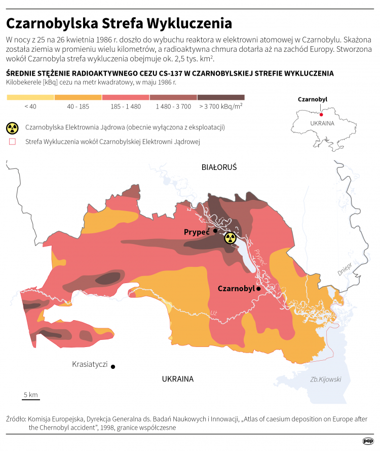 Czarnobylska strefa wykluczenia. Infografika PAP/Michał Czernek