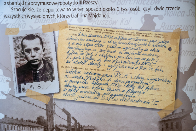 Zamość, 23.04.2026 r. Wystawa „By pamięć przetrwała...” autorstwa dr. Janusza Kłapcia prezentowana podczas briefingu prasowego dot. inauguracji II etapu projektu „Cyfrowe Archiwum Dzieci Zamojszczyzny” w Książnicy Zamojskiej, Fot. PAP/Wojtek Jargiło