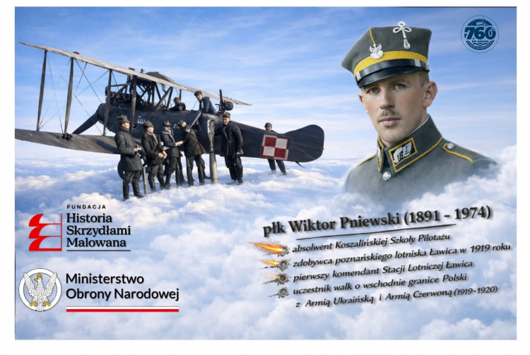 Mural upamiętniający płk. pil. Wiktora Pniewskiego, jednego z Polaków, który szlify pilota zdobywał podczas I wojny światowej w Szkole Lotniczej w Koszalinie, zajął całą ścianę kamienicy przy ul. Gnieźnieńskiej 22. W sobotę został odsłonięty.