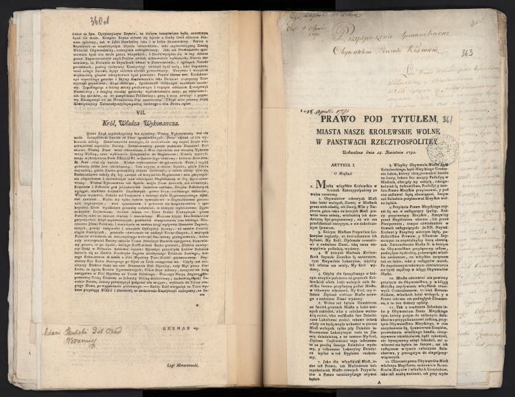 5 V 1791 Ustawa Rządowa, druk urzędowy w postaci wypisu z akt grodzkich warszawskich. Fot. AGAD