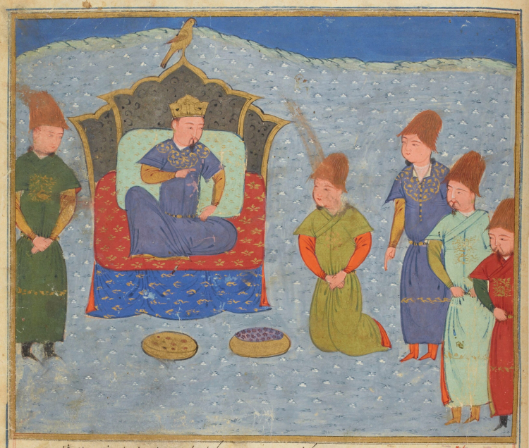 Batu Chan konstytuuje Złotą Ordę. Rashid al-Din Hamadani - Rashid-al-Din, „Historia świata”, reprodukcja. Źródło: en.wikipedia