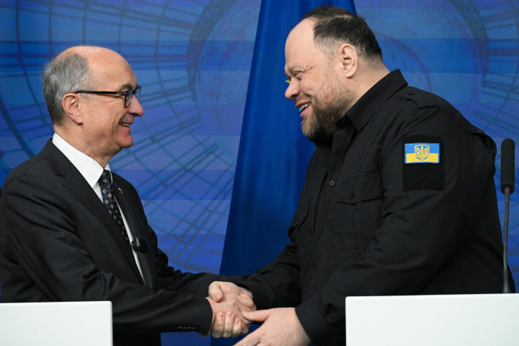 Marszałek Sejmu Włodzimierz Czarzasty oraz przewodniczący Rady Najwyższej Ukrainy Rusłan Stefanczuk. Fot.  PAP/Marcin Obara