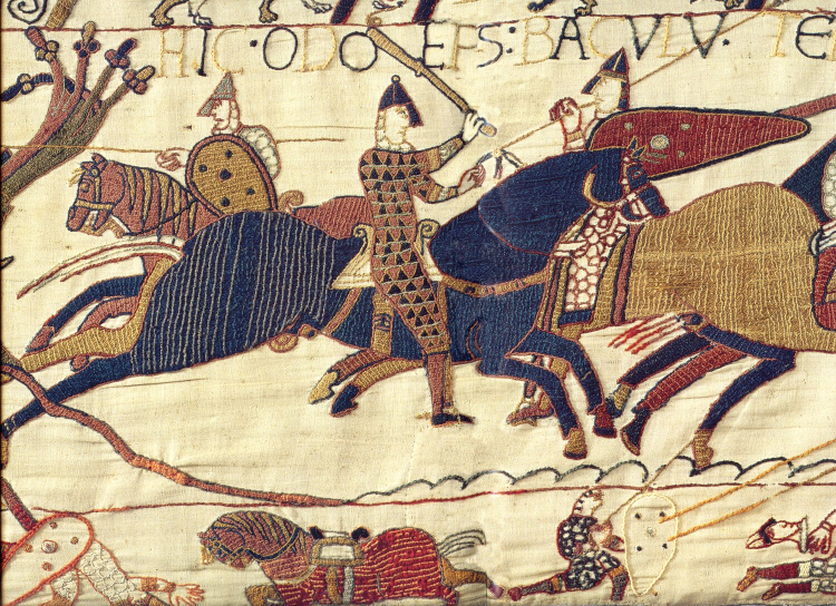 Scena z Tkaniny z Bayeux przedstawiająca biskupa Odona zbierającego armię księcia Wilhelma podczas bitwy pod Hastings w 1066 roku. Fot. Wikimedia Commons