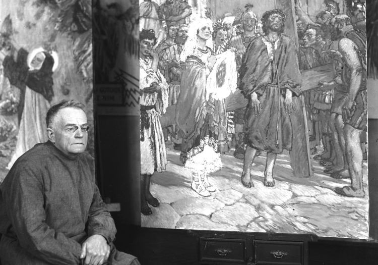 Józef Mehoffer, artysta malarz w swojej pracowni, 1933 r./NAC