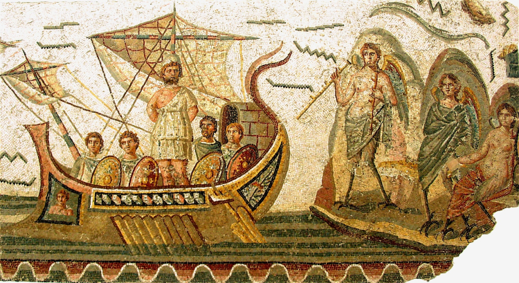 Odyseusz i Syreny, mozaika - Narodowe Muzeum Bardo w Tunisie, Tunezja, II wiek n.e./Źródło: en.wikipedia