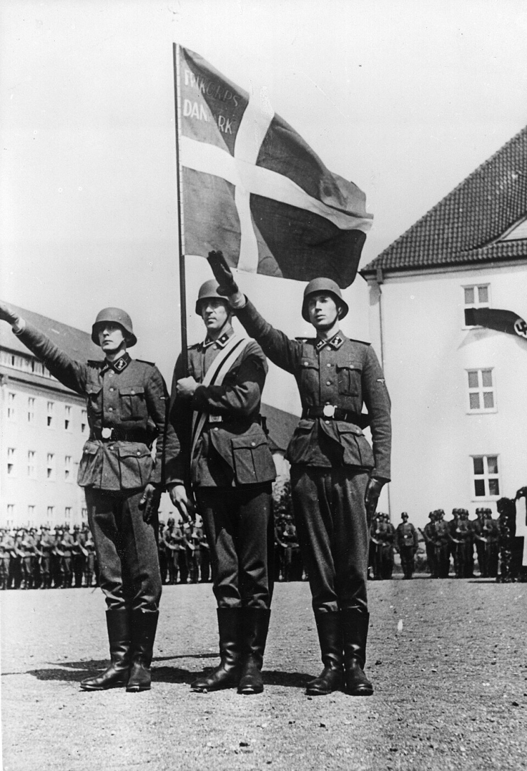 Żołnierze Frikorps Danmark podczas zaprzysiężenia w koszarach SS Hamburg-Langenhorn. Ochotniczy Legion Duński (Waffen-SS). Fot. Narodowe Archiwum Cyfrowe, sygn. 2-15577, Public domain, via Wikimedia Commons
