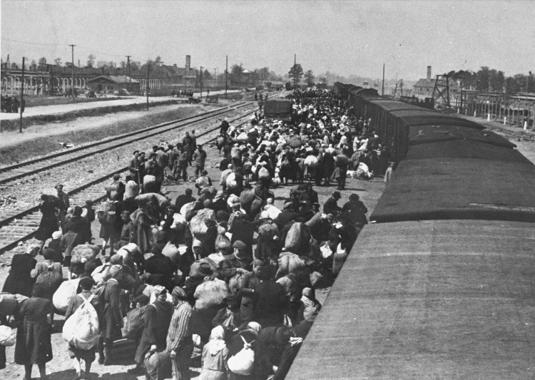 Auschwitz, maju 1944 roku. Po prawej stronie zdjęcia widoczny południowy koniec „obozu cygańskiego”. Źródło: de.wikipedia
