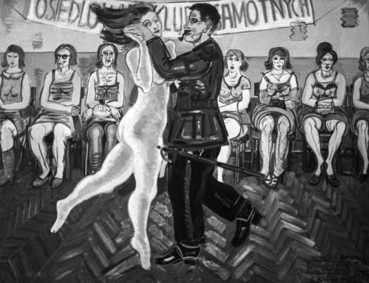 Obraz Edwarda Dwurnika pt. "Osiedlowy Klub Samotnych", cykl: Namiętności (XII), 1977 r. Fot. PAP/Afa Pixx/Irena Komar