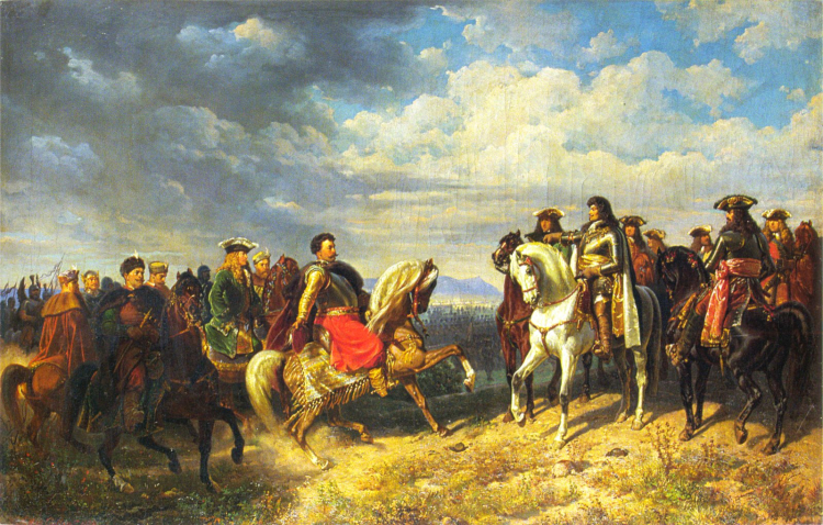Artur Grottger, "Spotkanie Jana III Sobieskiego z Leopoldem I". Źródło: Artur Grottger, Public domain, via Wikimedia Commons