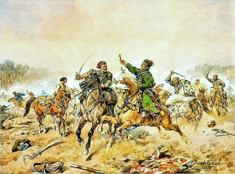 "Jan Chryzostom Pasek pod Lachowiczami", obraz Juliusza Kossaka. Źródło: Juliusz Kossak, Public domain, via Wikimedia Commons